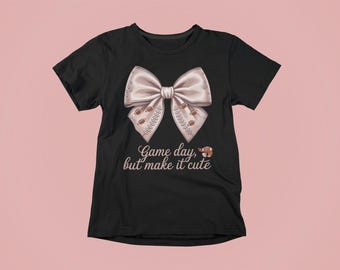 Coquette Game Day PNG | Pink Football Bow Shirt Design (Digital Download)