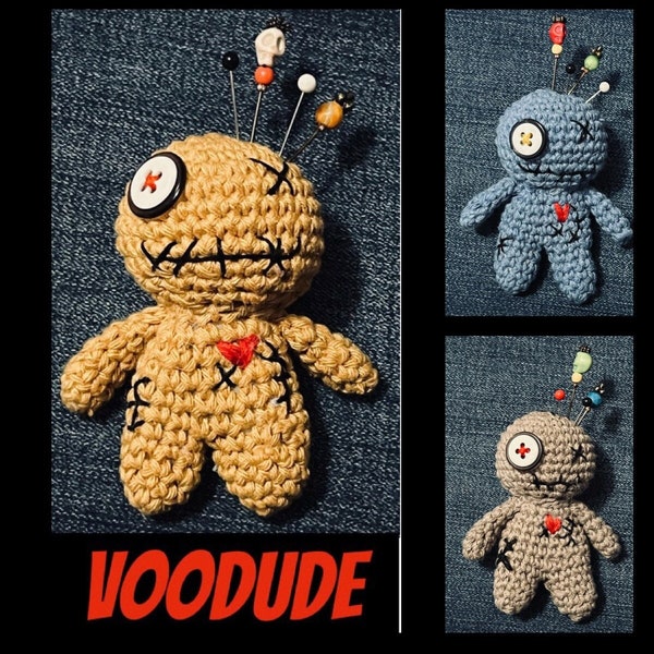 Made to Order** VooDude Pocket Voodoo Doll, Mini Voodoo Doll, Custom Head Pins, Forget Me Not Original, Amigurami Doll