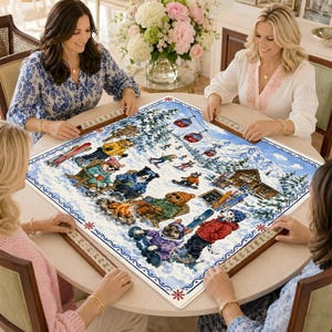 Tapis de Mahjong Paw Peak Ski Lodge, tapis de table de Mahjong d'hiver pour chiens en montagne, surface de jeu confortable pour station de ski, cadeau pour les amoureux des chiens
