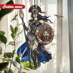 Athena Greek Goddess With Owl Faux Stained Glass Acrylic Suncatcher Wisdom And Strength Window Hanging Mythology Decor Gift For Her