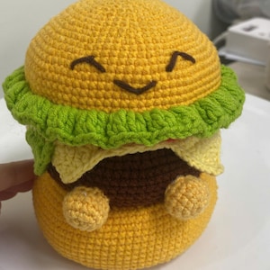 Handmade Crochet Burger Plush – Cute Amigurumi Cheeseburger Toy – Unique Food-Inspired Gift For Kids & Collectors