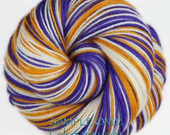 Purple Gold White: Self Striping Yarn - Dyed to Order - Sports Team / Minnesota, Los Angeles, Louisiana