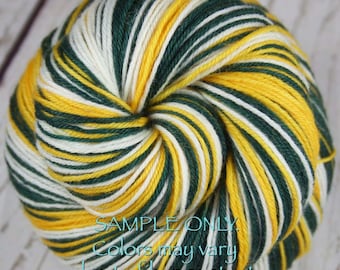 Green Gold White: Self Striping Yarn - Dyed to Order - Sports Team / Green Bay, Oakland