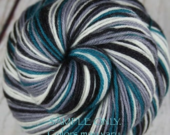 Teal Black Gray White: Self Striping Yarn - Dyed to Order - Sports Team / Philadelphia, San Jose
