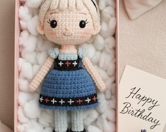 Crochet Princess Doll with Name, Personalized Amigurumi Plush Toy, Handmade Soft Keepsake Gift
