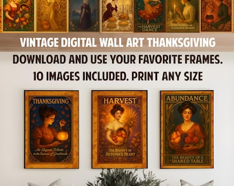 Vintage Thanksgiving-kunstafdrukken | Set van 10, herfstoogst (digitale download)