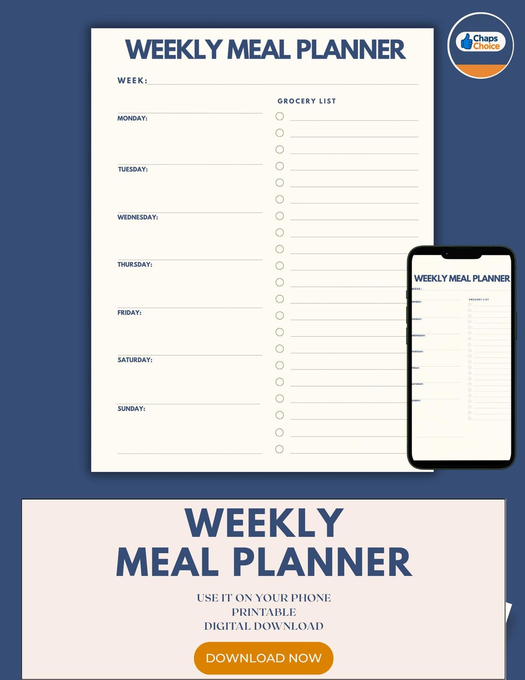 Weekly Meal Planner Printable | Grocery List, Meal Tracker | Digital ...
