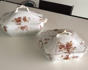 French Porcelain PAIR Tureens A K Limoges France c.1890's/Porcelain Transferware/  JUST REDUCED/By Gatormom13