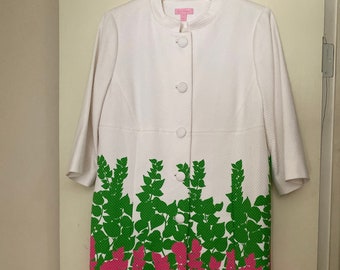 Lily Pulitzer Retro Style Size 12 Ladies Mandarin Collar Jacket/Vintage White Cotton Jacket Fabric Covered Buttons/ By Gatormom13