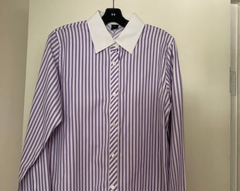 Pink Tartan Purple and White Striped Ladies Size 14 Blouse /Made in Canada/ By Gatormom13