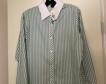 Pink Tartan Green and White Striped Ladies Blouse/ NWT / Made in Canada/ Size 14 / By Gatormom13