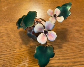 Bovano Enameled and Metal Small Bell/ Bovano of Cheshire / Enameled Cherry Blossom or Dogwood/ By Gatormom13