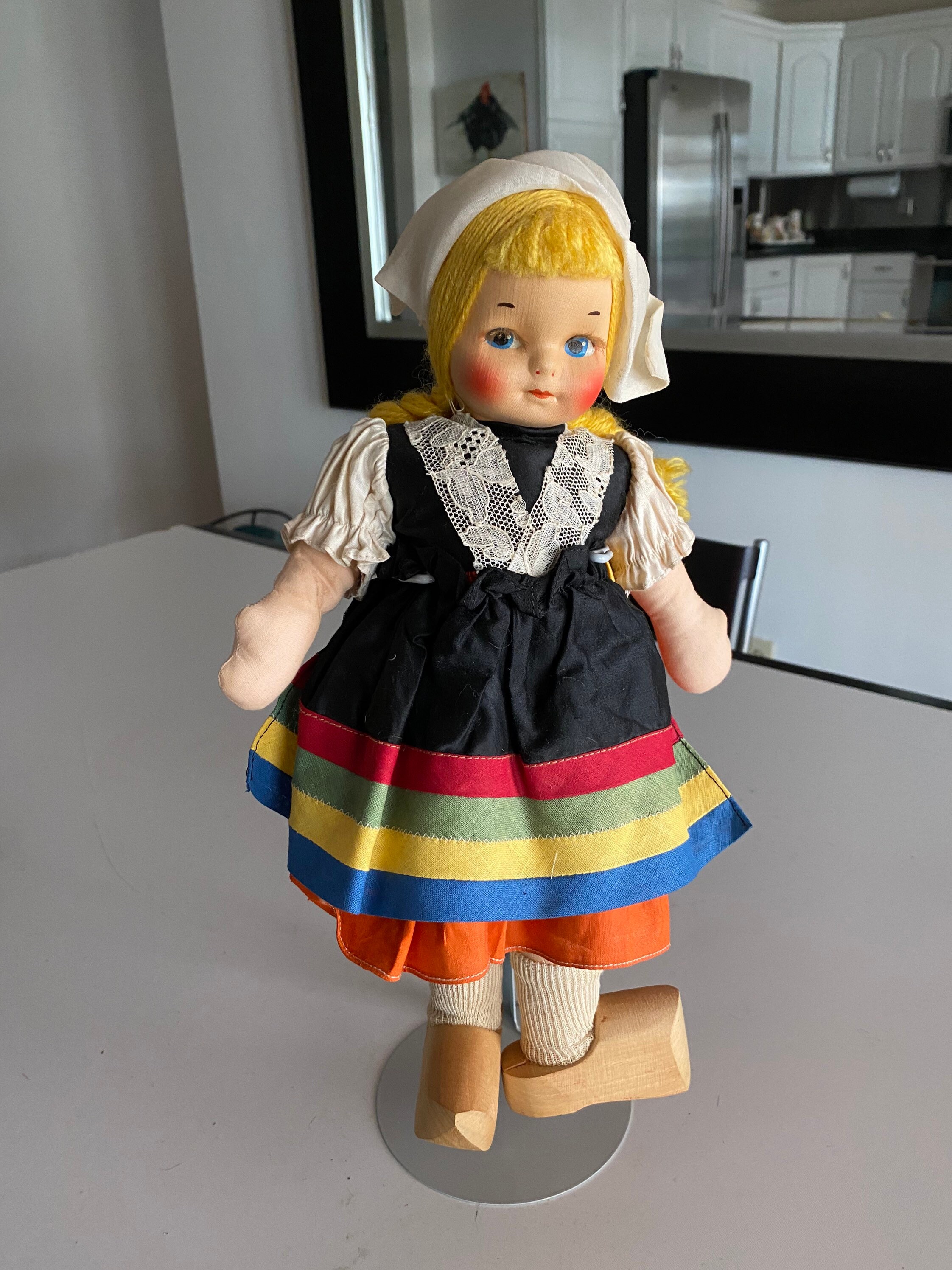 * antique doll ୨୧ ストローハットの ペグドールさん Georgene Novelities Mask Face Cloth Doll/ Dutch Rag Doll