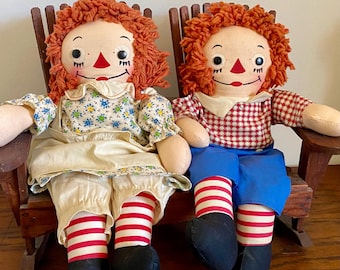 Raggedy Ann and Andy Cloth Dolls, PAIR Georgene Novelties, Original Clothing, By Gatormom13