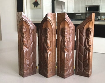 Wooden Carving/JUST REDUCED Wooden Carving Statue/ Unique Four Carving Plaque With Eight Carvings/  By Gatormom13