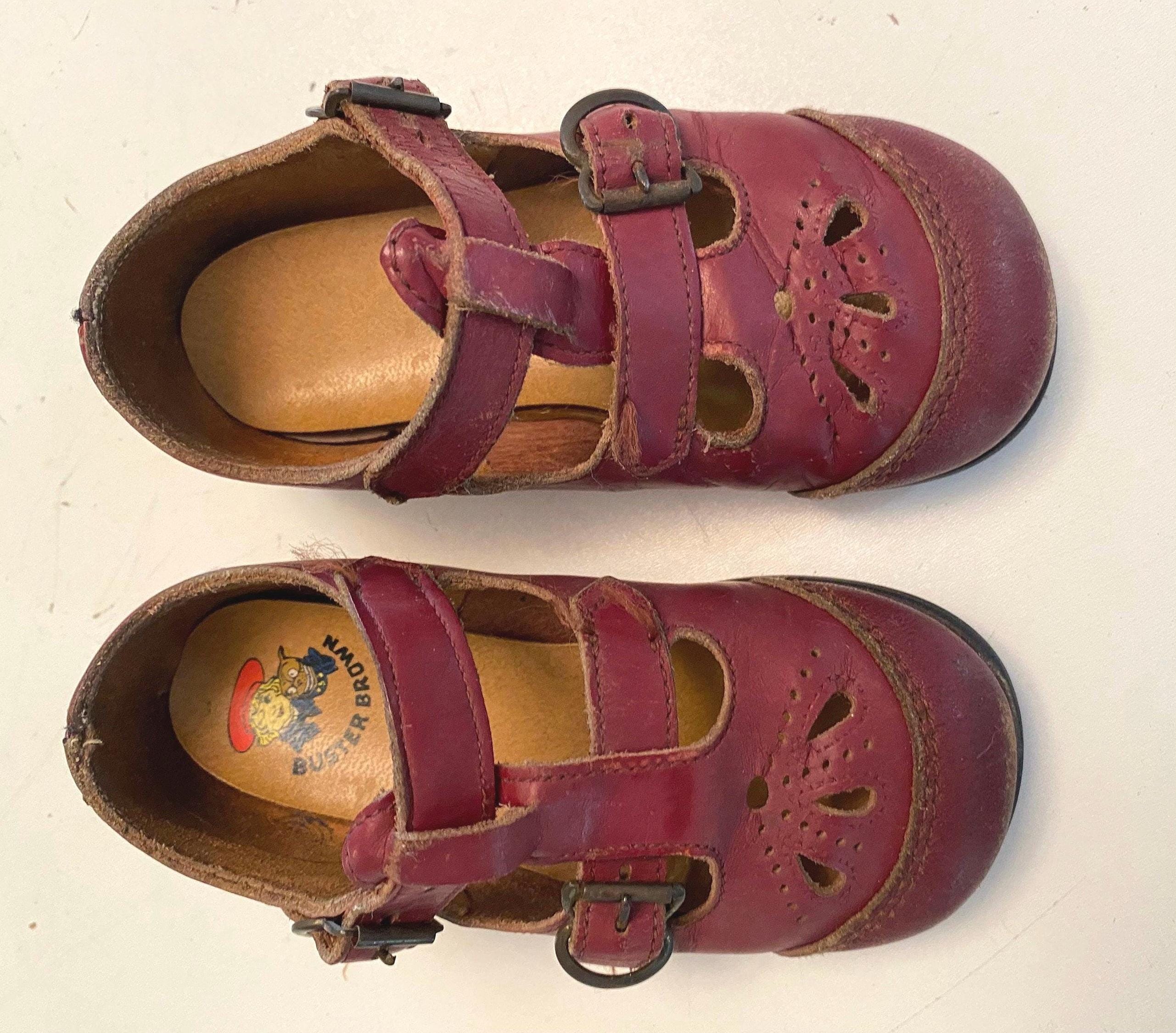 Mid Century BUSTER BROWN Children's Girl's Red Shoes T Strap Shoes