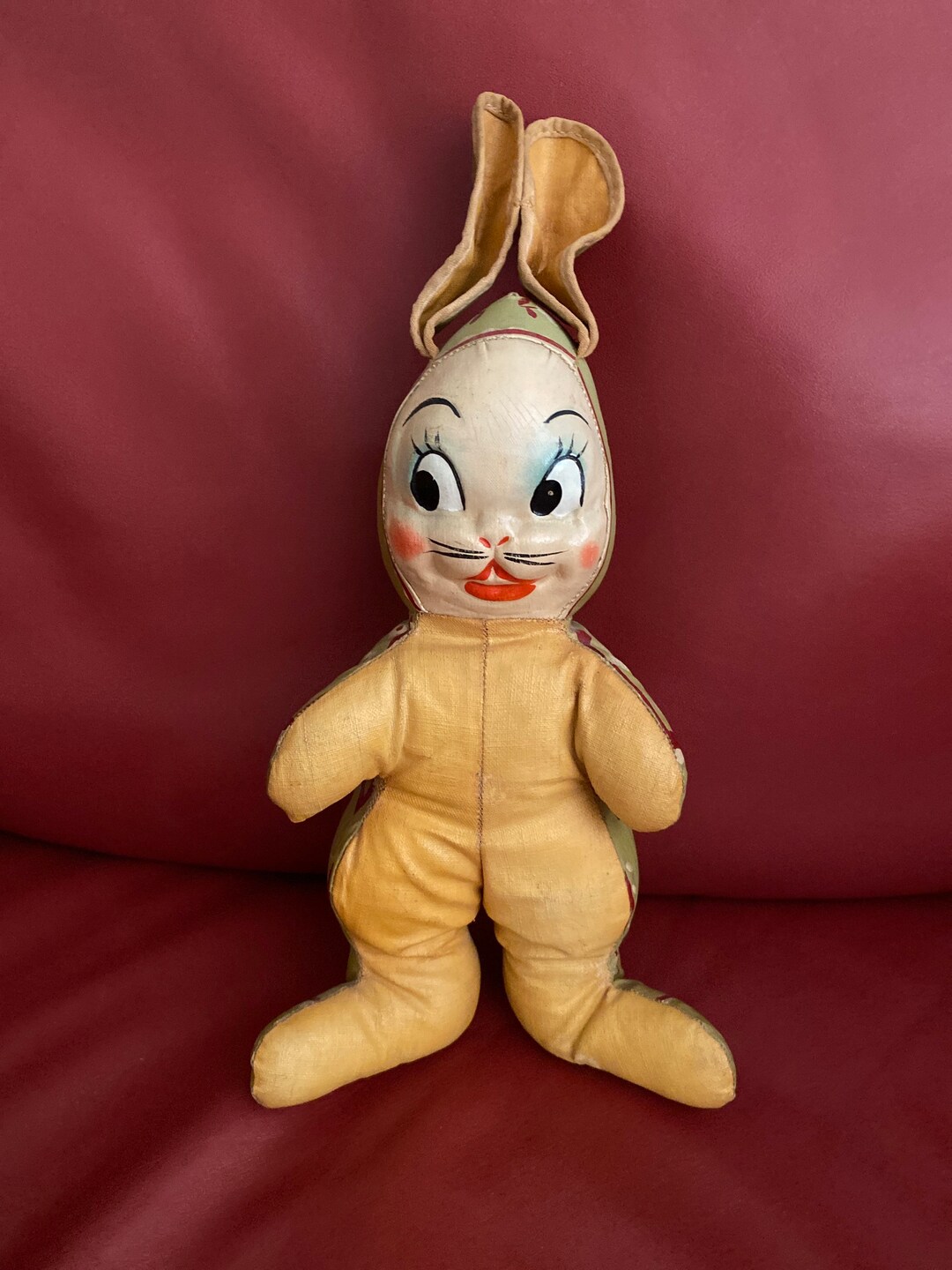 Oil Cloth Vintage Rabbit/ Antique Cloth Stuffed Bunny/ Painted Etsy