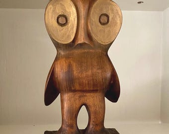 Don S. Shoemaker Wooden Owl Sculpture, MCM Mexican Carved Art