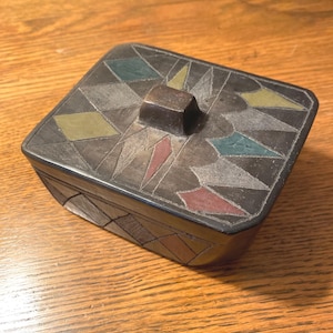 MCM Stoneware Lidded Handmade Box, Painted Art Pottery, Studio Pottery Box, By Gatormom13