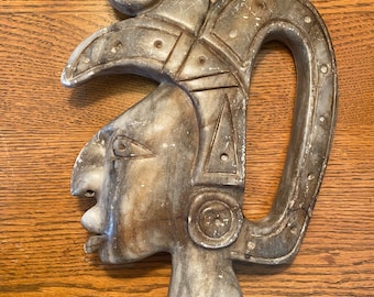 Vintage Mayan Stone Carved Warrior King Statue, By Gatormom13