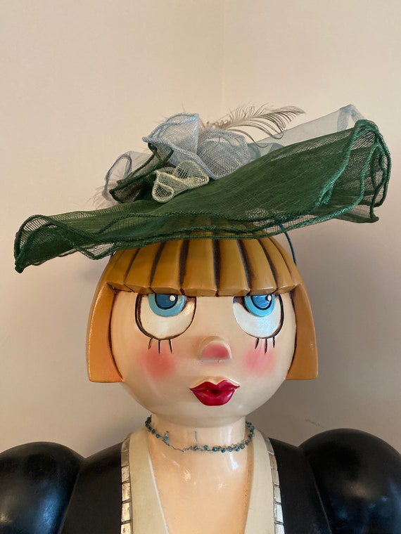 Kentucky Derby Hat/Designer Pommen Kare Green Fas… - image 2