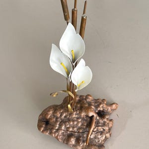Calla Lily Sculpture, FREE SHIPPING, Metal Sculpture/ Brass, Copper Cattails, Mid Century Floral Sculpture, By Gatormom13