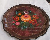 Toleware Metal Tray Metal Tray Tole ware Floral Serving Tray Hand Painted Toleware Mid Century Toleware Painted Tray by Gatormom13