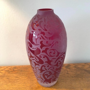 Michael Weems Vase: Cranberry Ruby Red Frosted Glass, Signed 2005, By Gatormom13