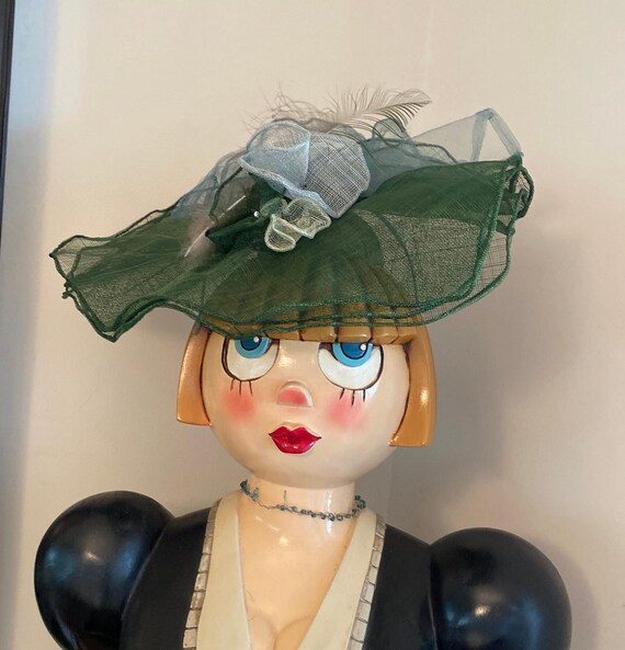 Kentucky Derby Hat/Designer Pommen Kare Green Fas… - image 1