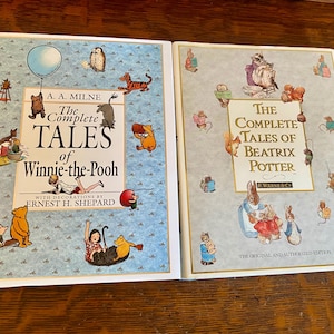 May include: Two vintage hardcover books, "The Complete Tales of Winnie-the-Pooh" and "The Complete Tales of Beatrix Potter." The Winnie-the-Pooh book features illustrations of Pooh and friends. The Beatrix Potter book has illustrations of rabbits and other animals.