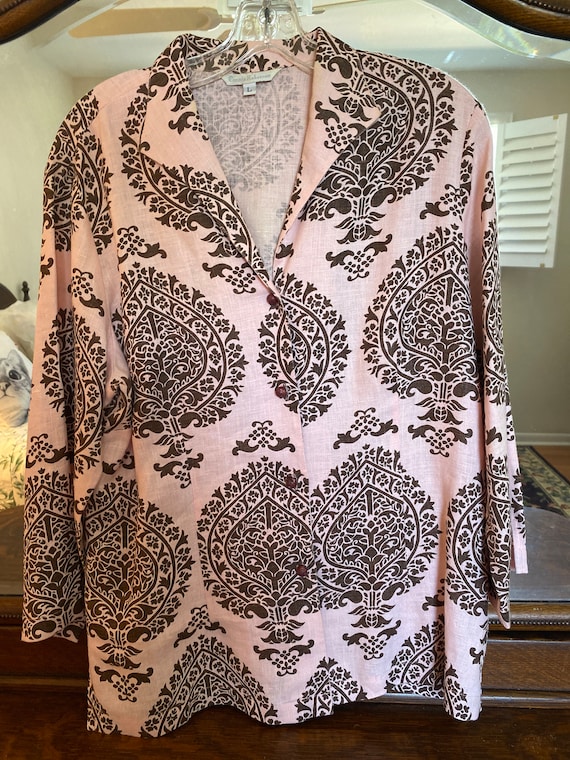 Connie Roberson Linen Ladies Blouse/Pink and Brow… - image 7
