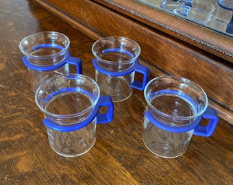 Vintage Bodum Glass Mugs Blue Handle Picard Tea Cup/ Bodum Bistro/Total of Four/ Designed by Carsten Jorgensen/ Gatormom13