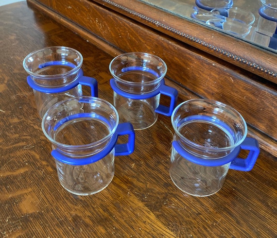 Vintage Bodum Glass Mugs Blue Handle Picard Tea Cup/ Bodum Bistro/total of  Four/ Designed by Carsten Jorgensen/ Gatormom13 