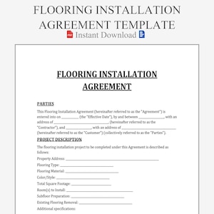Avtal om golvläggning. Utskrivbart formulär för golvläggningstjänster. Redigerbart golvläggningsavtal. Dokument om ytbehandling. Word PDF.