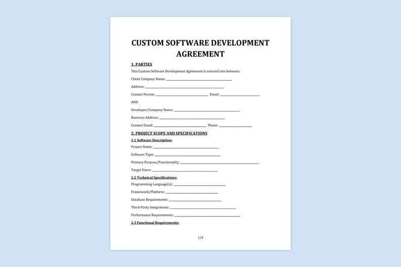 Custom Software Contract Template - Software Development Contract ...
