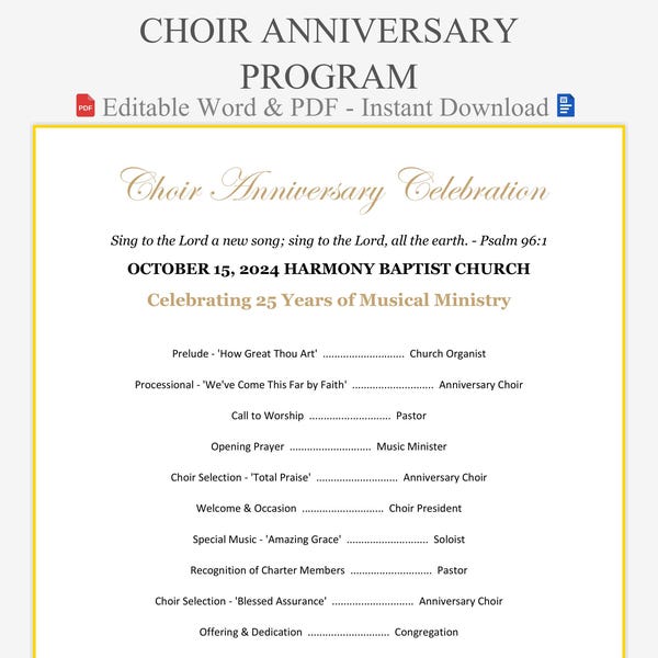 Choir Anniversary Program - Etsy