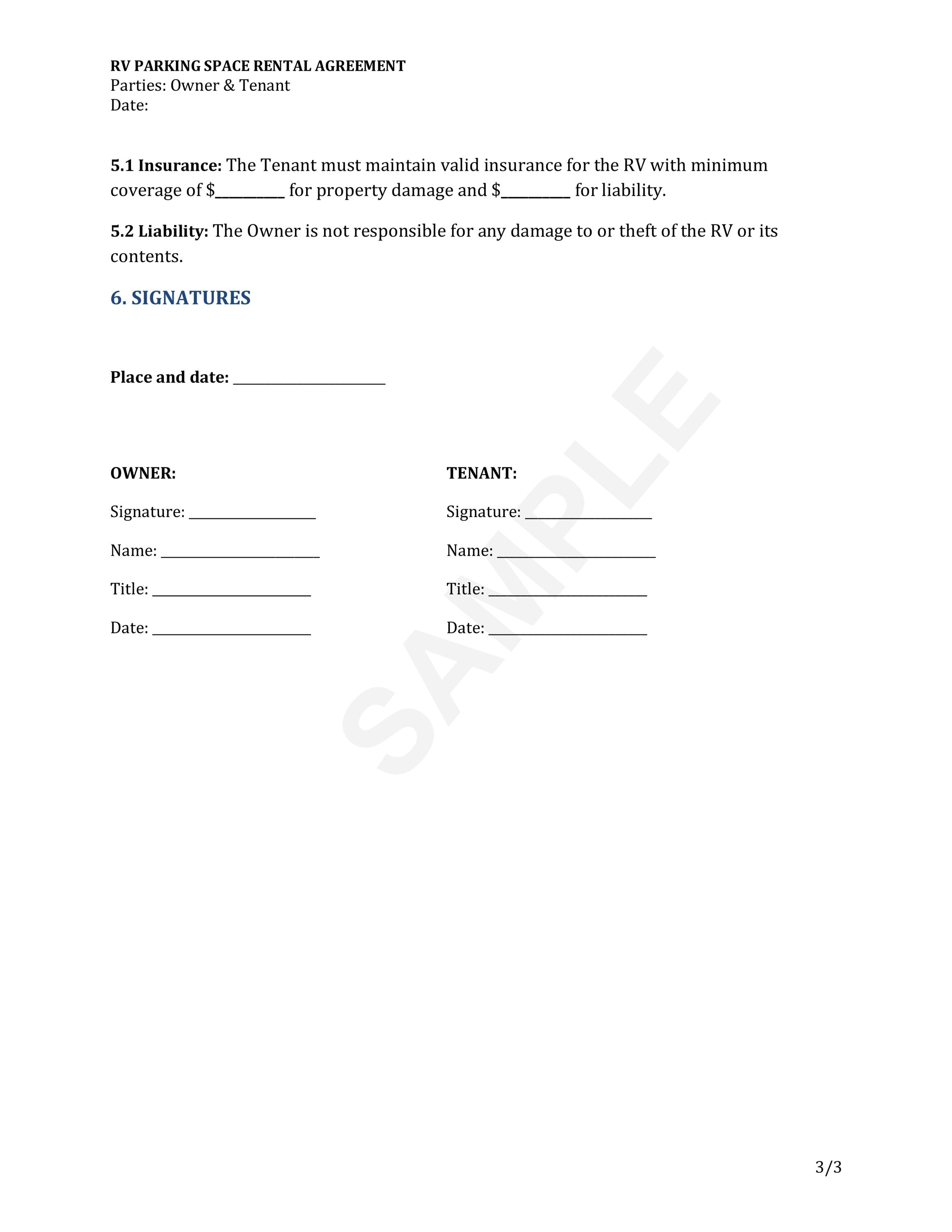 RV Parking Space Rental Agreement | PDF & Word Template - Etsy