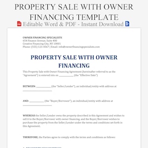 Property Sale With Owner Financing Template. Printable Seller Finance Agreement. Editable Land Contract. Home Sale Sample. Word PDF.