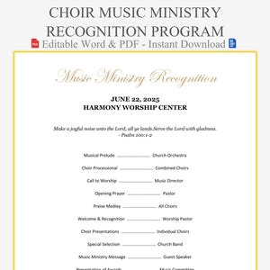 Choir Music Ministry Recognition Program - Vocal Service Template | Church Programs | Celebration for Choir Members