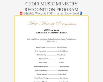 Choir Music Ministry Recognition Program - Vocal Service Template | Church Programs | Celebration for Choir Members