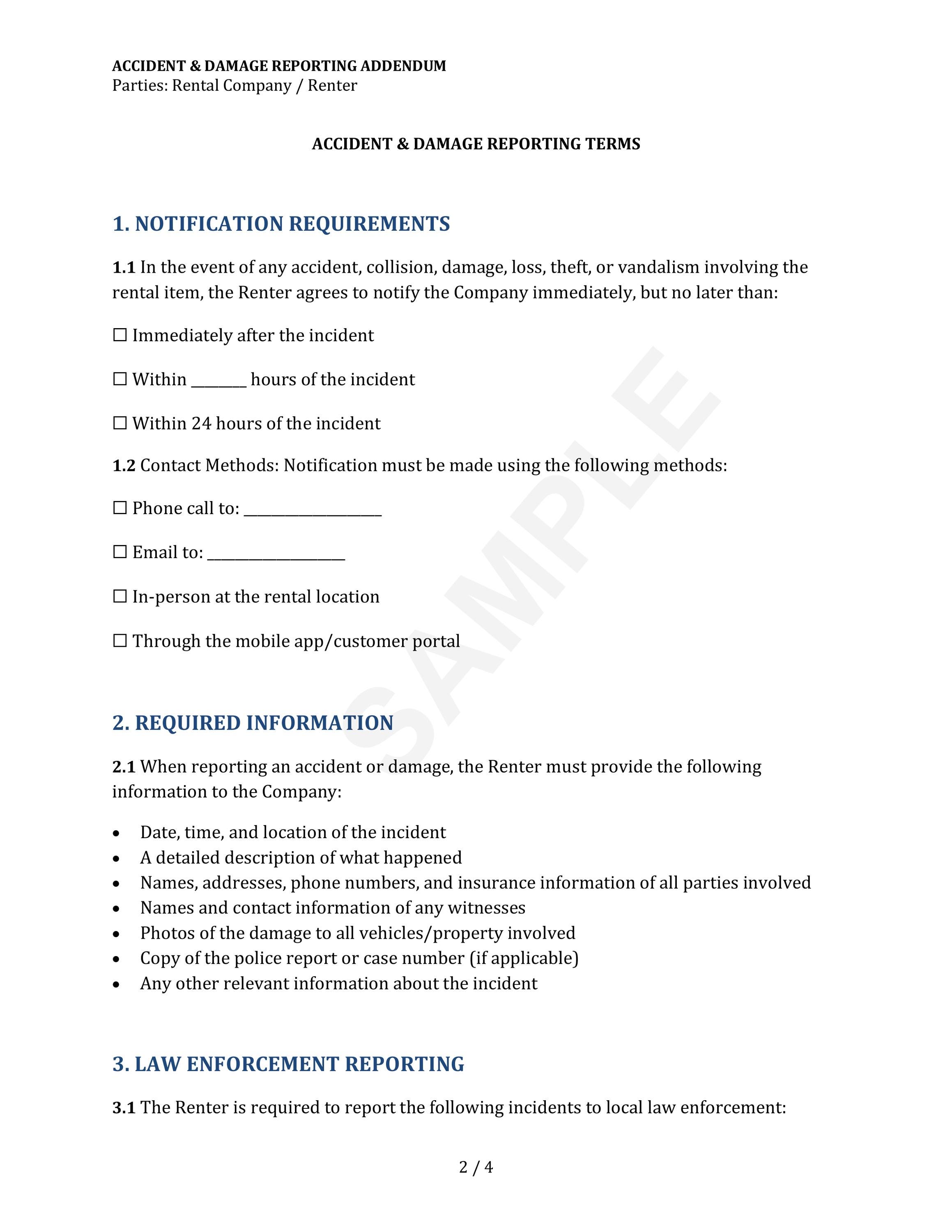 Accident Damage Reporting Addendum Template - PDF & Word Download - Etsy