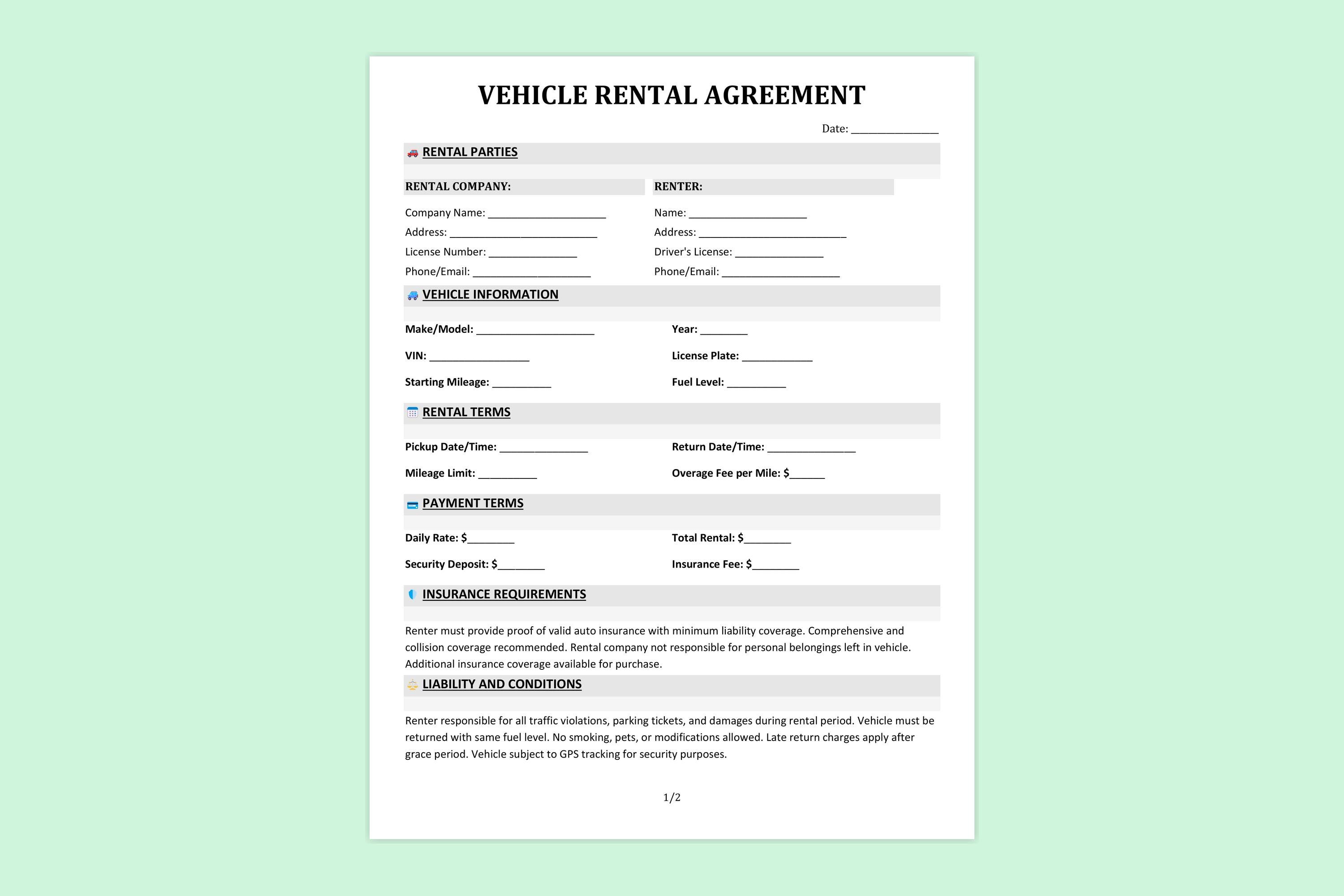 Image 5 for Vehicle Rental Agreement Template