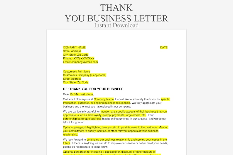 Thank You for Your Business Letter - Customer Appreciation Template ...