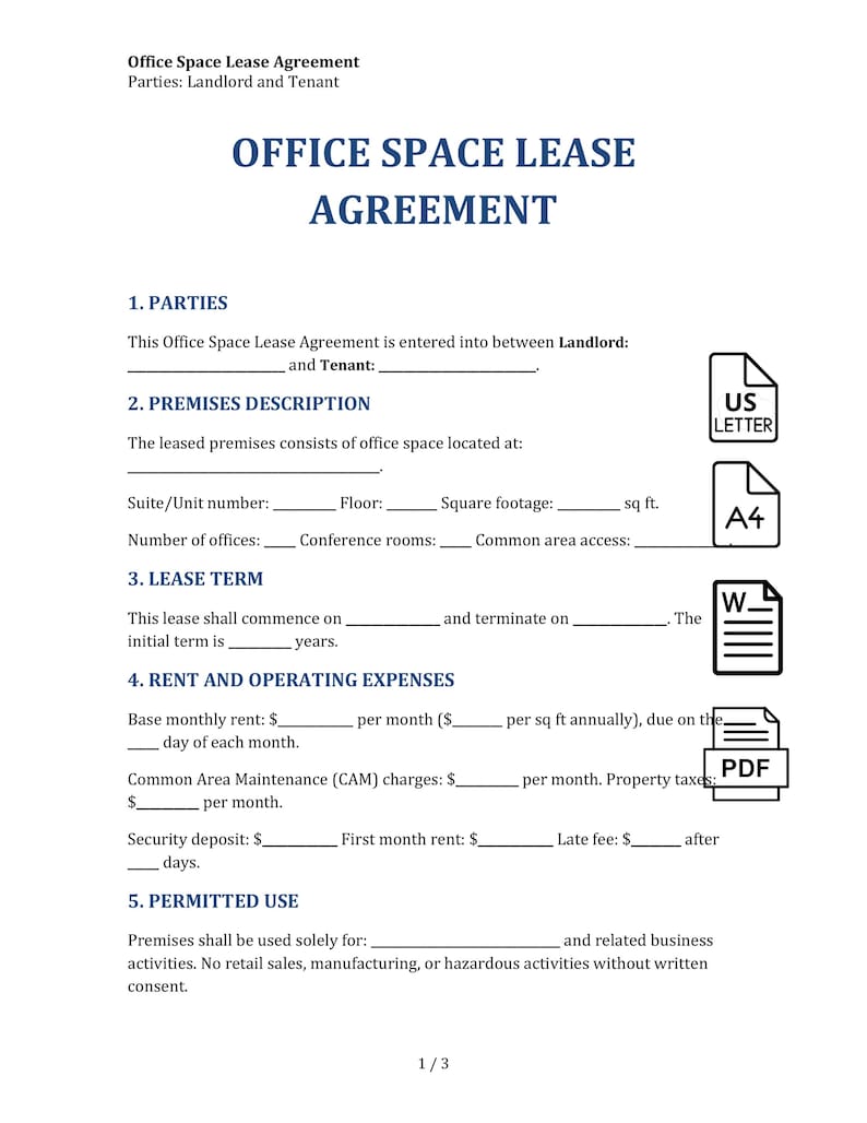 Office Space Lease Contract Template - Etsy