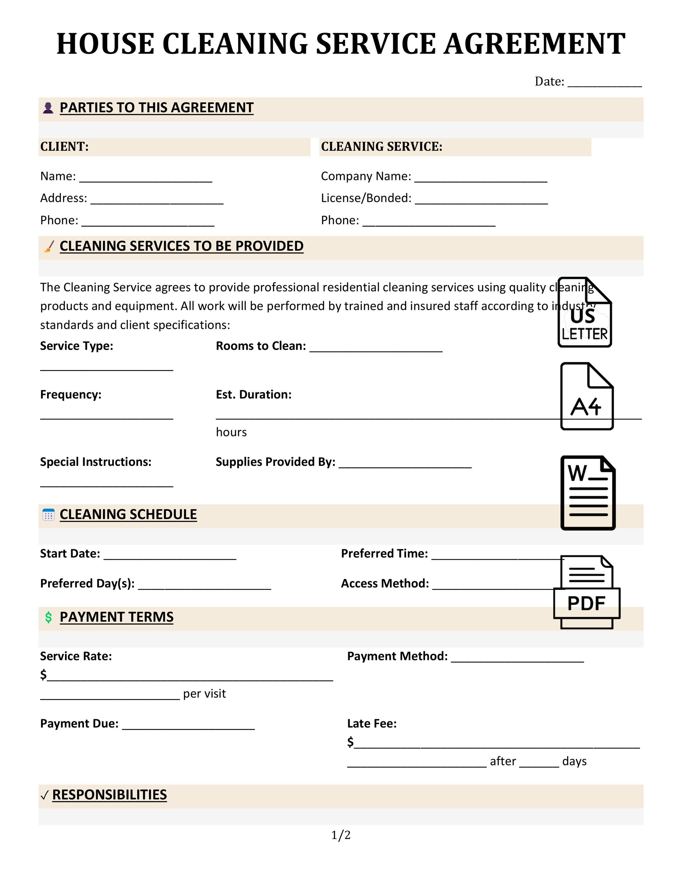 Mop Form.pdf Clean Contract Template, House Terms, Service Sample, Maid Form, Dust ...
