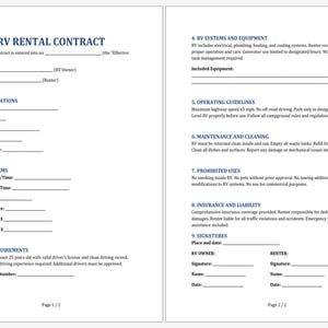 Simple RV rental contract template. Printable camper rental agreement. Editable recreational lease. RV rental sample. Word PDF.