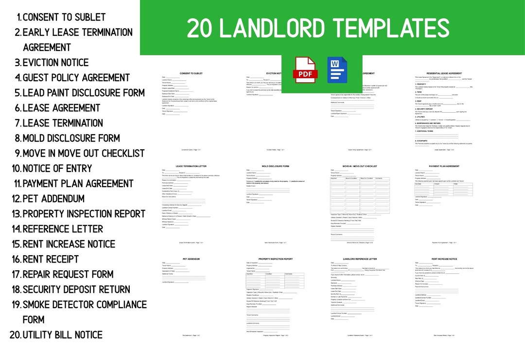 20 Essential Landlord Templates Bundle | Editable Word & PDF Forms ...