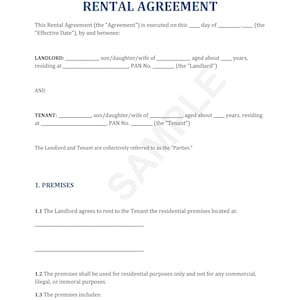 May include: A rental agreement legal document with the title "Rental Agreement" and the text "Parties: Landlord & Tenant".