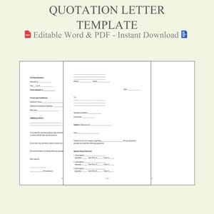 Plantilla de carta de cotización en Word y PDF: ejemplo de presupuesto/costo de servicio, propuesta comercial y documento de oferta