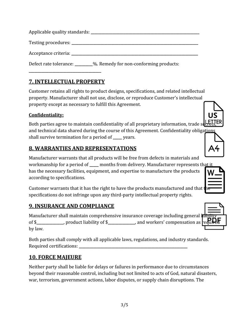 Production Agreement Template | Manufacturing Contract Sample - Etsy